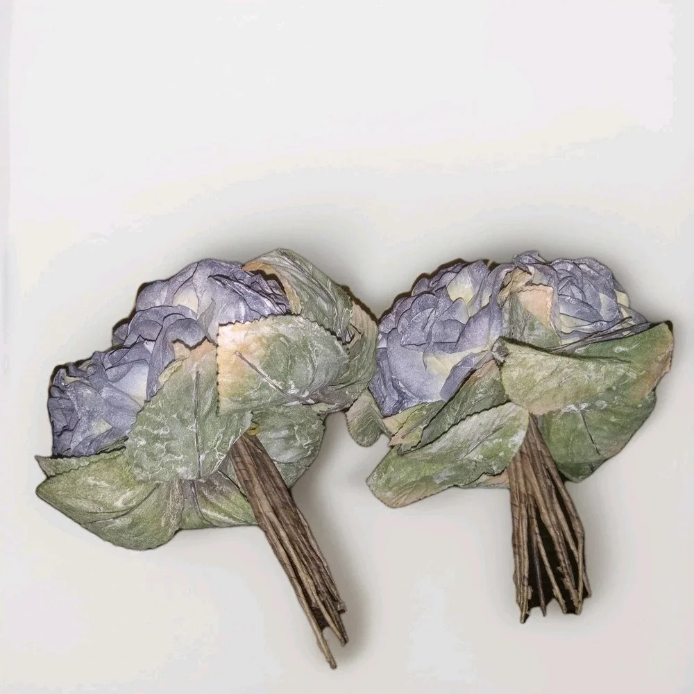 2‎ Artificial Vintage Dusty Blue Roses Wedding Bouquet Bridesmaid Home Decor